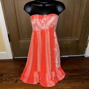 Ophelia Orange & White Y2K Rayon Blend Halter Strapless Pattern Dress Size S